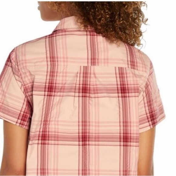 Eddie Bauer Ladies Short Sleeve Adventure Top XL Peach Starling Plaid - Picture 2 of 13